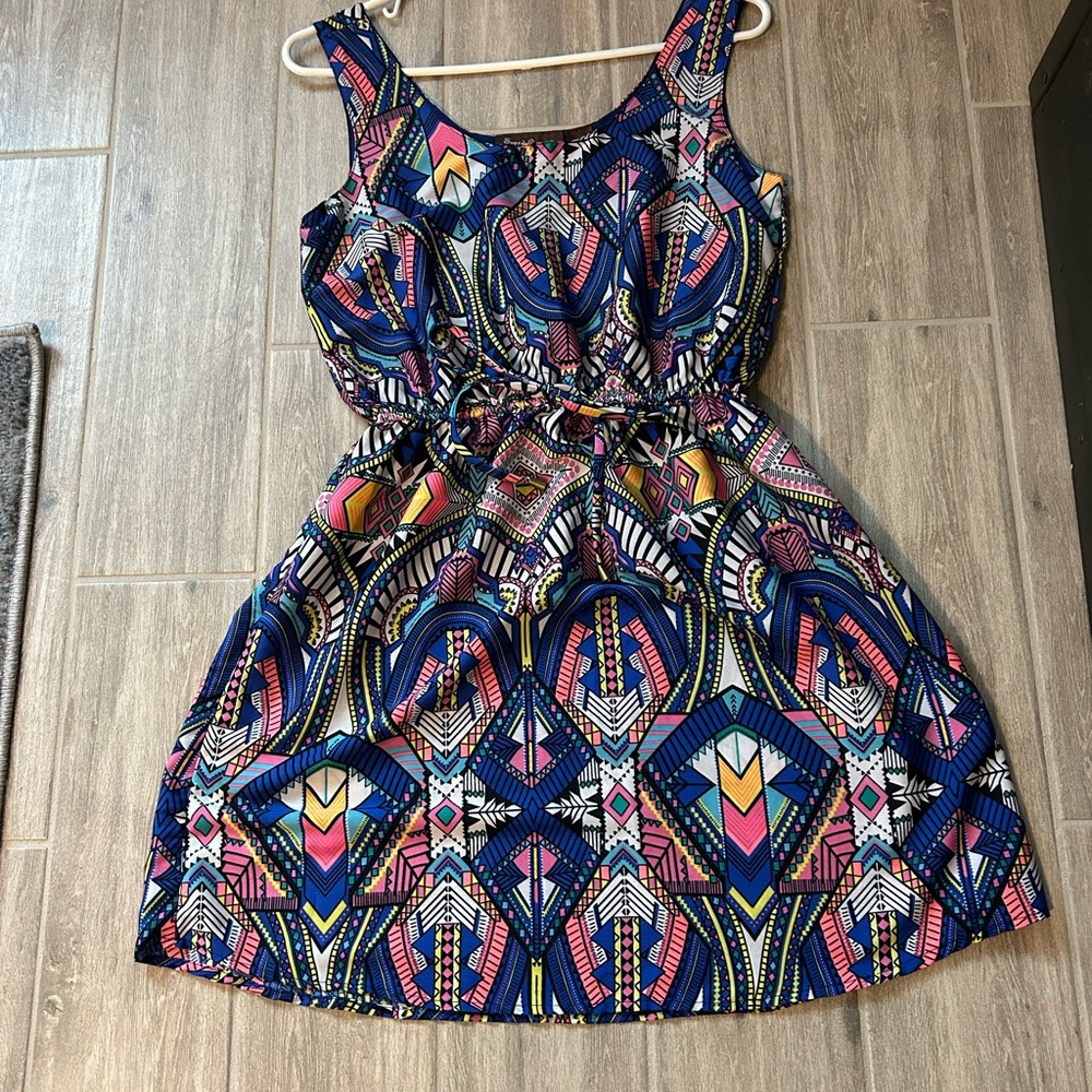 Speed Control Multicolored elastic Tie Waist tribal dress medium